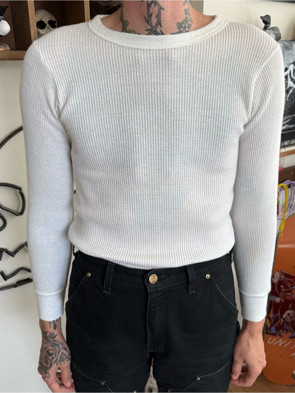 Vintage 80s White Waffle Thermal Ocello ~ Size Medium